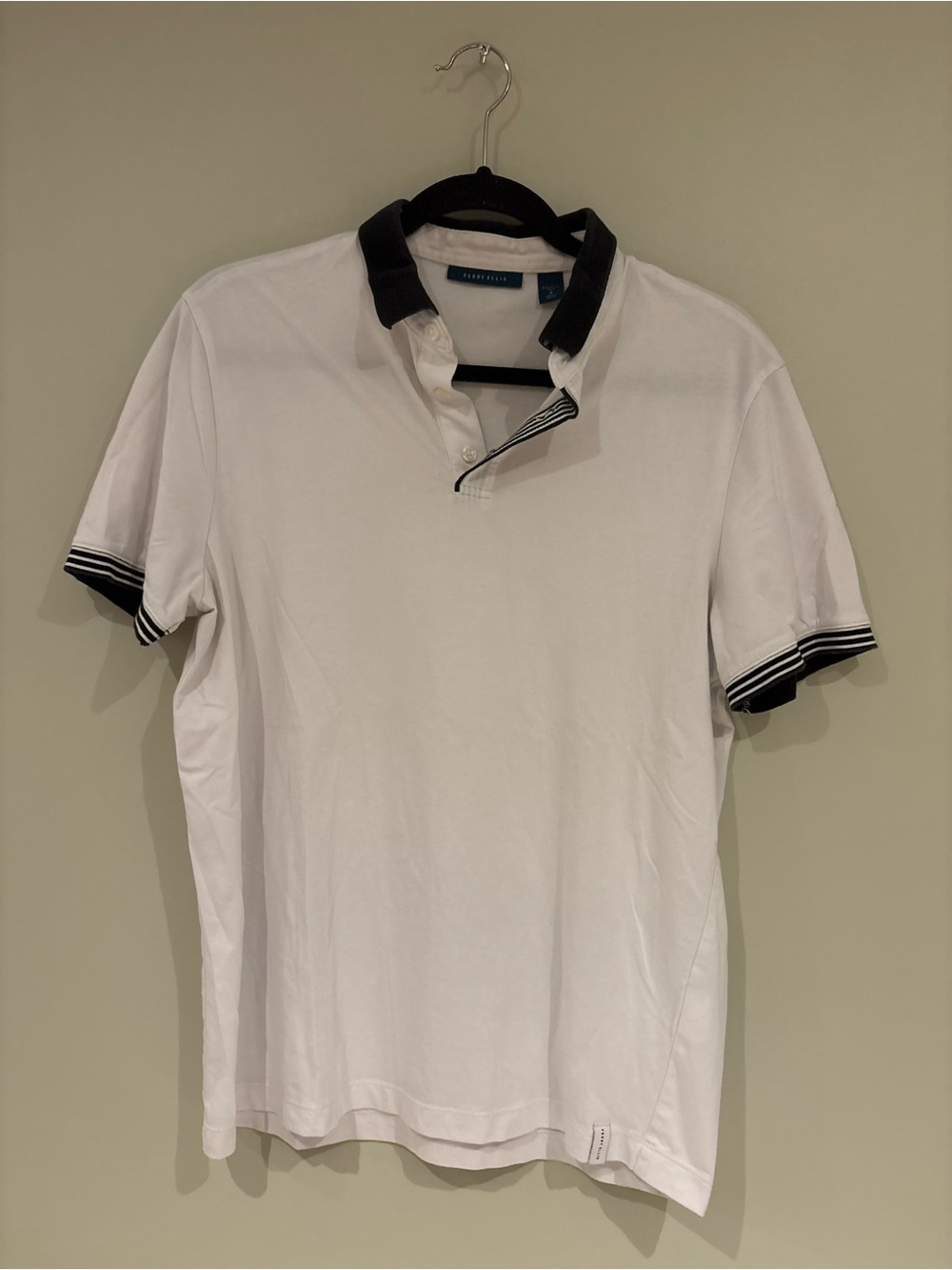 Perry Ellis White Polo with Black Collar and Trim